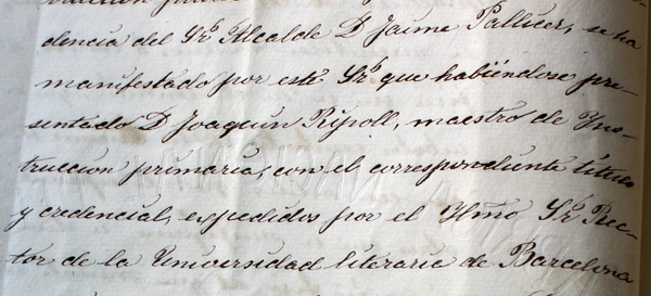 Nomenament de Joaquim Ripoll, mestre